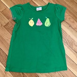 Hanna Andersson 120 (6-7) Girls’ Short Sleeve Green Screenprint Tee w/Fruits